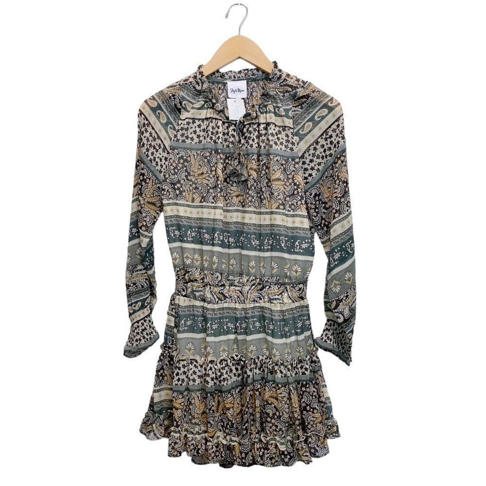 Sky to Moon Long Sleeve Keyhole Boho Bohemian Paisley Mini dress